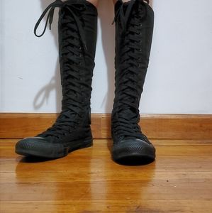 Knee High Black Converse Lace Up Boots